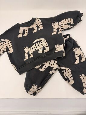 Zara Baby Tiger Sweat Set 18M, Matching Set, Charcoal & Cream